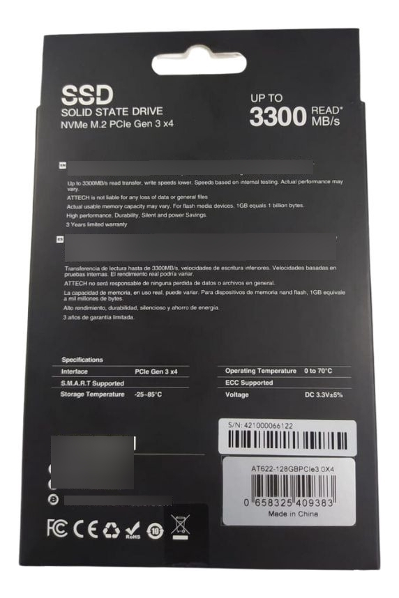 Disco SSD NVME 128GB ATTECH