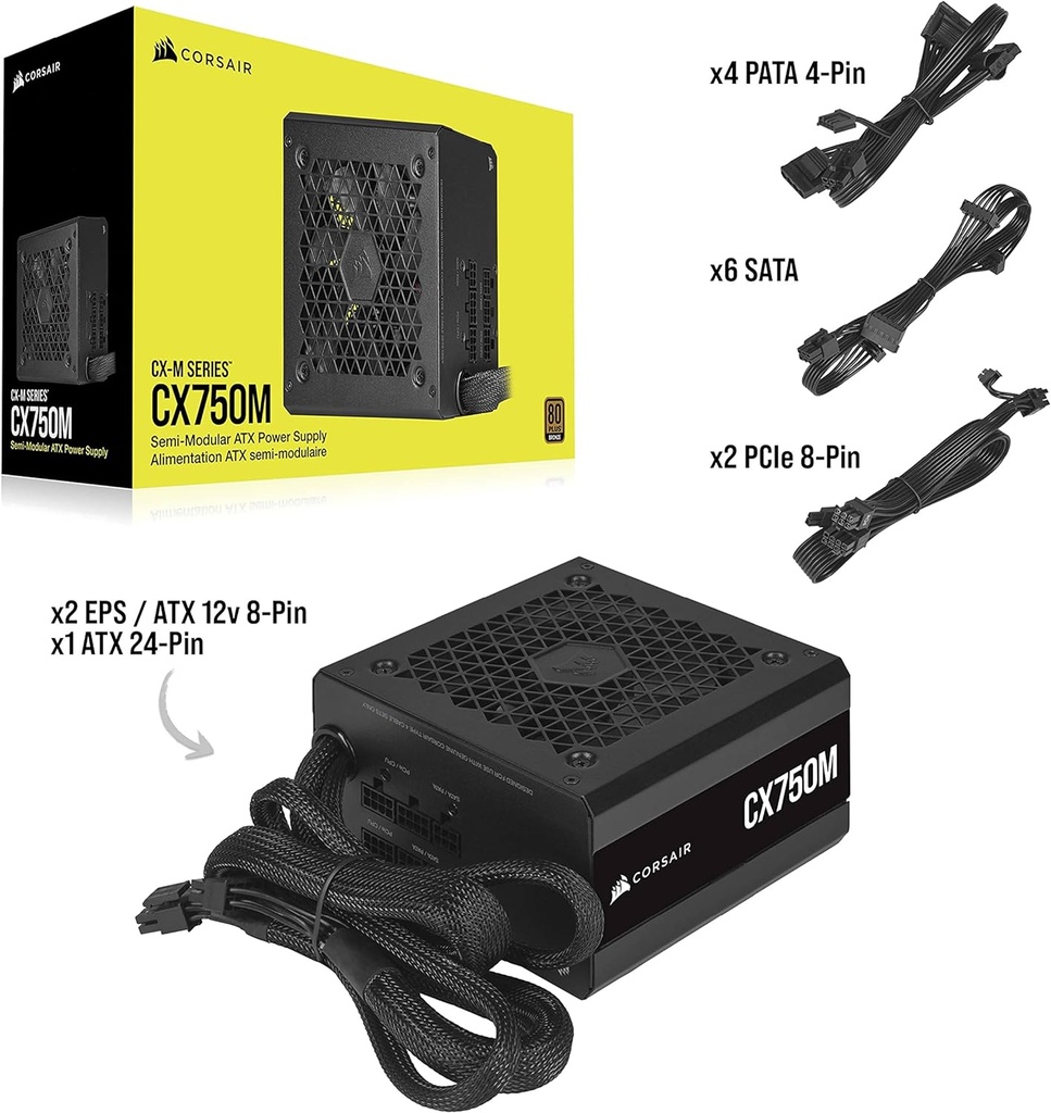 Fuente CORSAIR CX750M 80 PLUS Bronze Semi-modular ATX de 750W