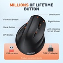 MOUSE vertical inalámbrico con retroiluminación RGB recargable para Bluetooth (5.2 + 3.0) y USB-A con adaptador USB-C