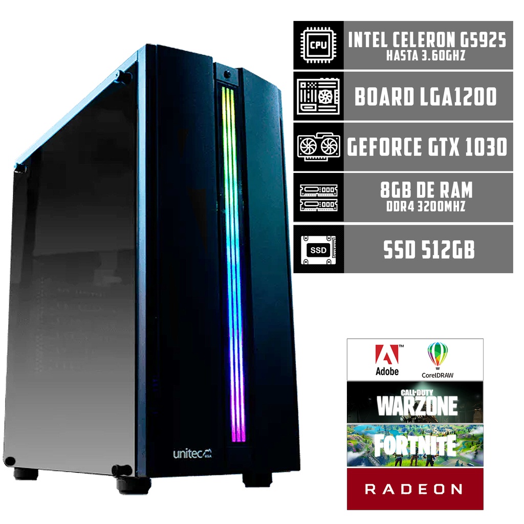 PC UNITEC INTEL CELERON / 16GB RAM / SSD 512GB / GTX 1030
