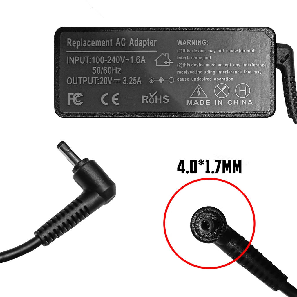 CARGADOR PORTATIL LENOVO IDEAPAD 20V 3.25 AMP 4.0X1.7MM HOMOLOGADO