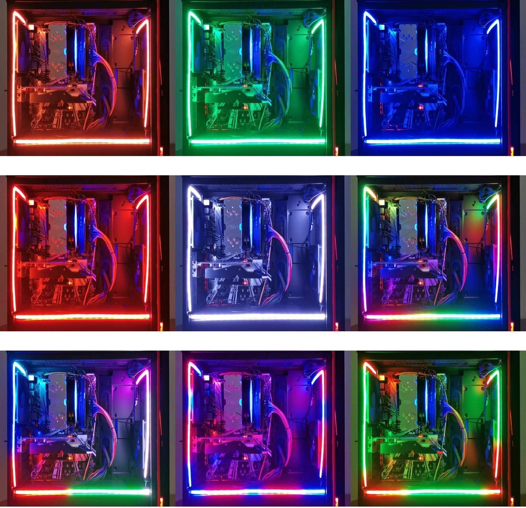 Tira LED RGB direccionable para PC, tira magnética ARGB de arco iris difusa de 2 x 15.7 pulgadas para Aura SYNC de 5 V, 3 pines, fusión Gigabyte RGB, sincronización de luz mística MSI