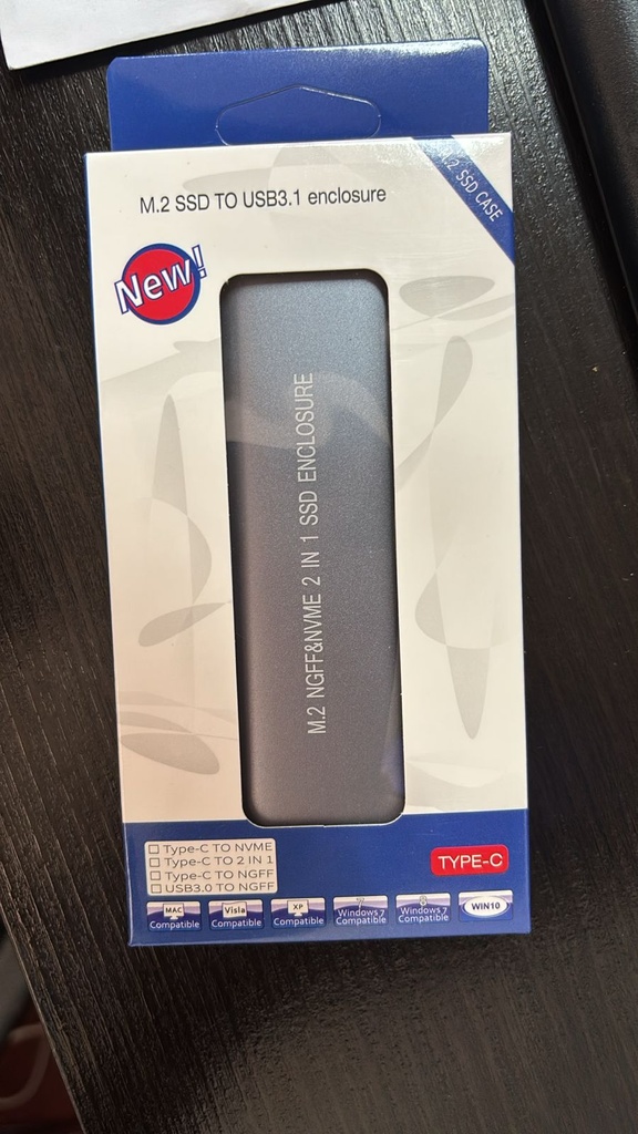 ENCLOSURE SSD M.2 NVME/M.2 SATA NGFF 2 EN 1 USB 3.0 TIPO C NEGRO/PLATEADO