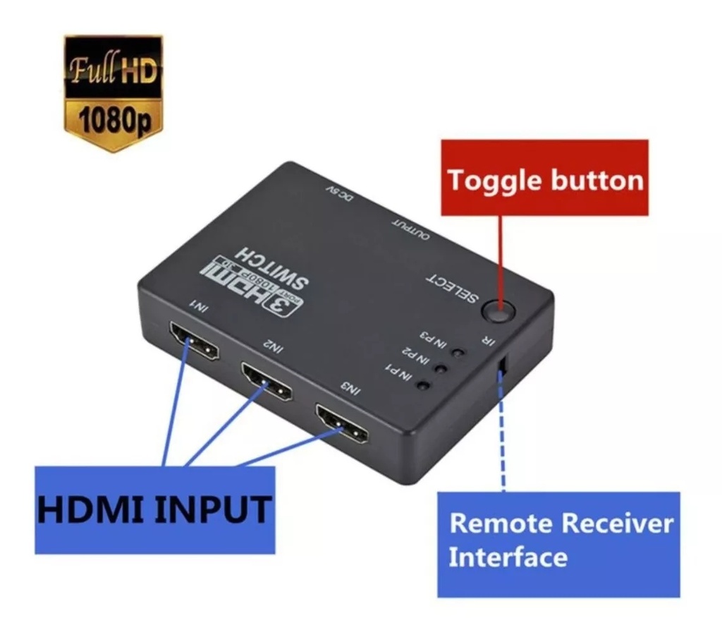Switch Hdmi 3 Entradas 1 Salida 3x1 Full Hd Control Ps4 Tv