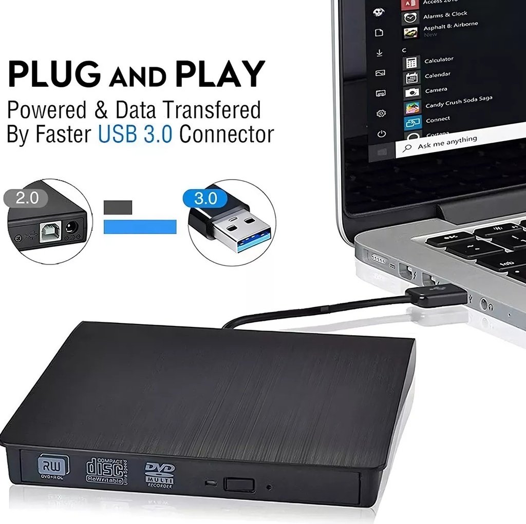 Unidad Cd Dvd Externa Usb 3.0 Alta Velocidad Portátil Lector