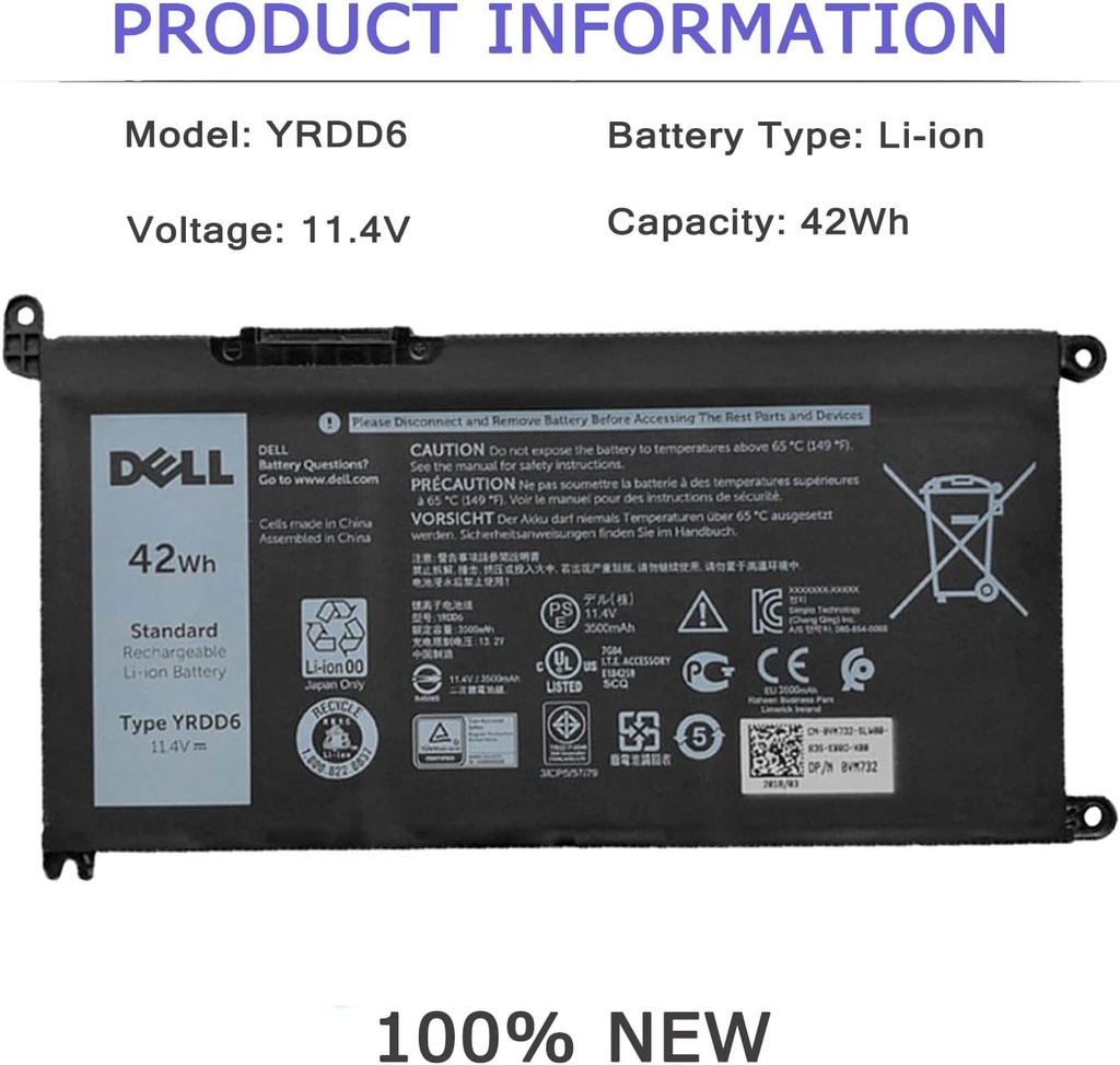 BATERIA DELL YRDD6 5481 5490 5481 5482 5485 5491 5493 5584 5593 5590 Vostro 5481 5581 5490 5590 0YRDD6 1VX1H 01VX1H ORIGINAL