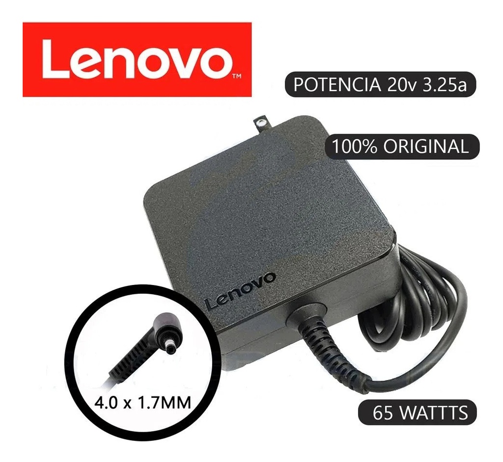 CARGADOR PORTATIL LENOVO IDEAPAD 20V 3.25 AMP 4.0*1.7MM ORIGINAL