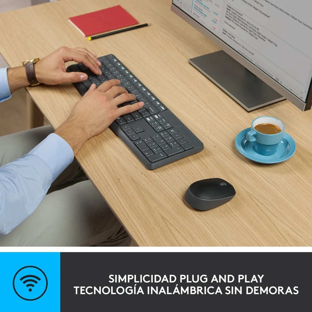 Combo Teclado y Mouse Logitech MK235 + Pad Mouse Cuadrado 20x20 CM