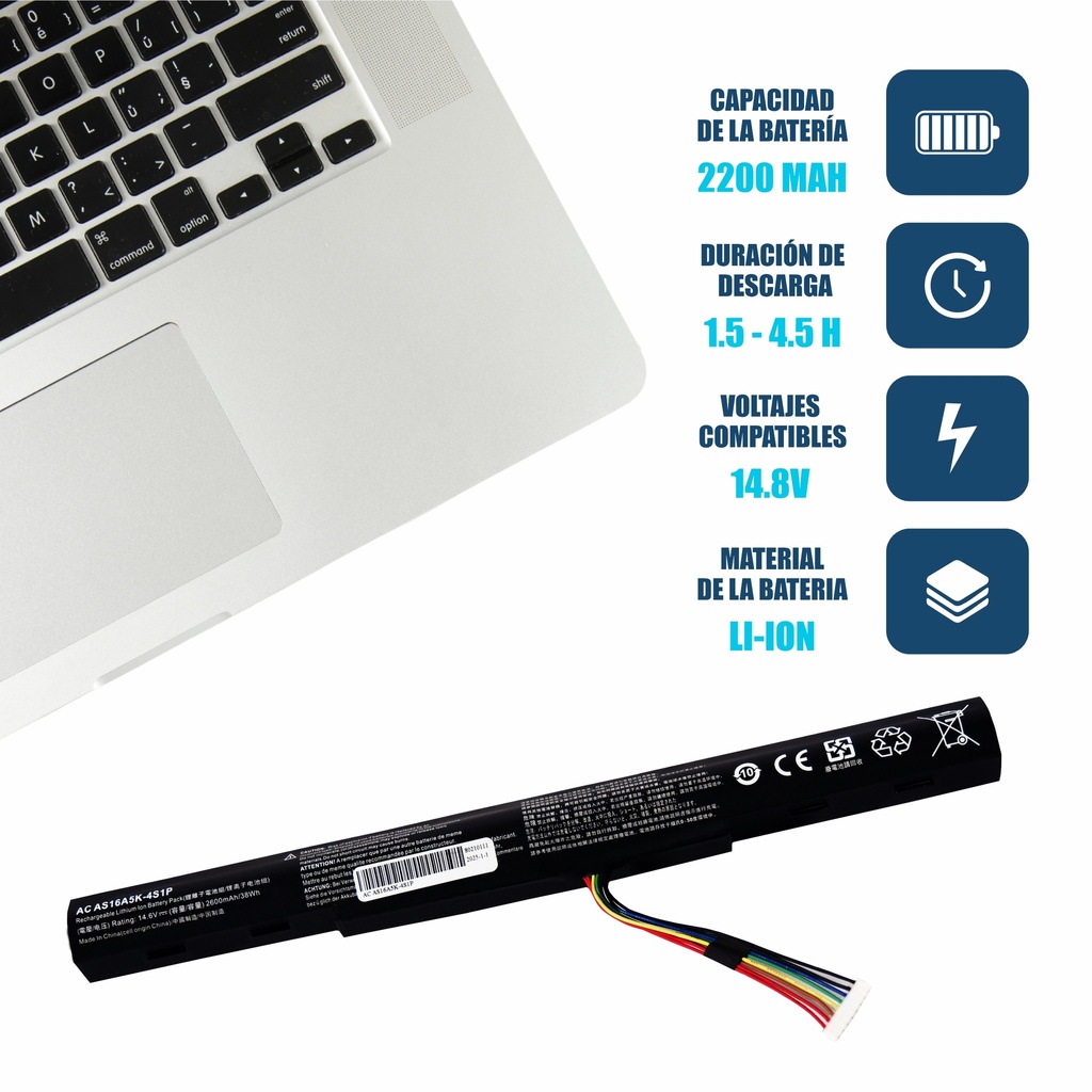Bateria Acer Aspire E15 E5-475G /E5-476 /E5-575G  523G 14.8V AS16A5K