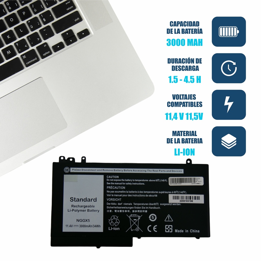 Batería Portátil Dell Latitude E5470 E5270 E5570 M3510 11,4V 47WH
