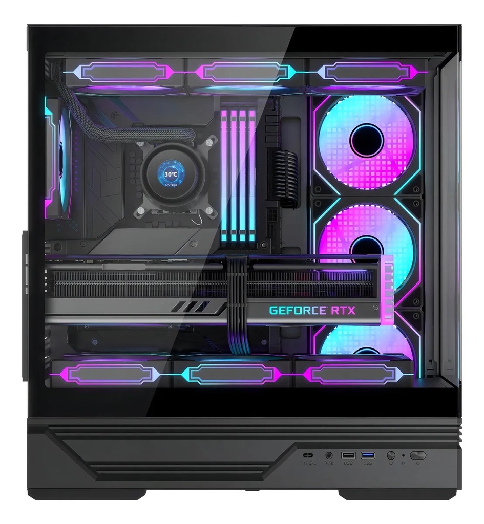 chasis Gamer Iceberg Crystal Gx Black 7 Ventiladores Argb Usb C Negro