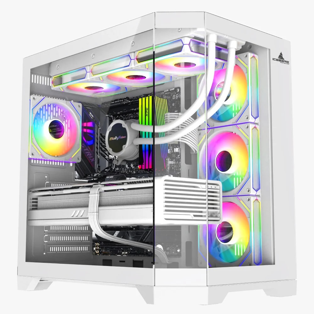 CHASIS ICEBERS CRISTAL EDGE GAMING CASE BLANCO RGB  FAN 7