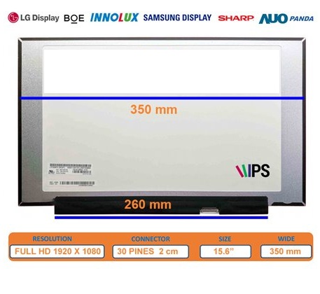 [A01077] PANTALLA PORTATIL LED ULTRA SLIM 15.6 PUL 30 PINES NANO EDGE FULL HD 26 CM SIN SOPORTES NT156FHM-N43 V8.0
