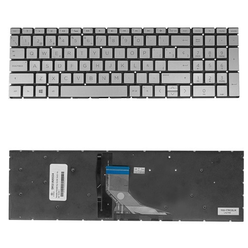 [A05534] Teclado Portatil Hp 15-CW 15-CC 15-DA 15-CB 15-DY 15-CD 15-DB 15-BR PLATEADO RETROILUMINADO