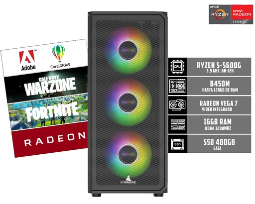 [ENS026] CPU GAMER R5-5600G 16GB RAM SSD 480GB