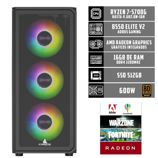 [ENS029] TORRE ICEBERG R7-5700G B550 ELITE SSD 512gb 600W 80 PLUS 16GB RAM
